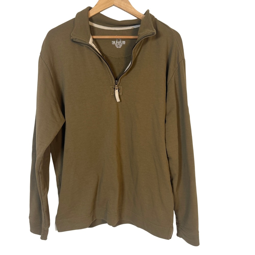 The Black Dog Quarter Zip Sweatshirt Mens Large Olive Green Excellent Pullover